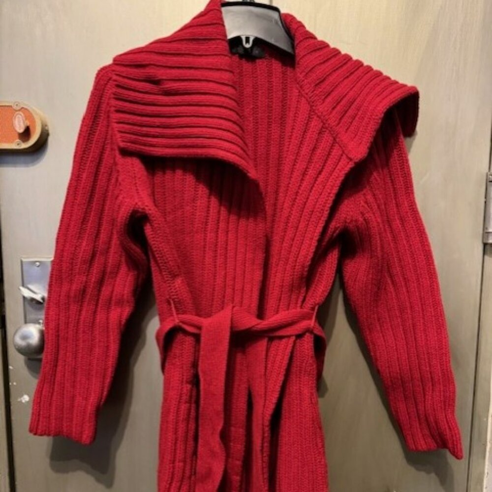 Vintage Chunky Rib Knit open front cardigan Sweater with large collar - Picture 8 of 16
